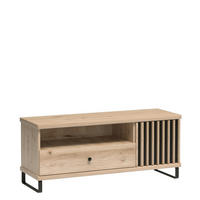 TV-ELEMENT NAKUSP C7 Lamellen Eiche Artisan - Schwarz/Eiche Artisan, Glas/Holzwerkstoff (124/44/41cm) - Komodee