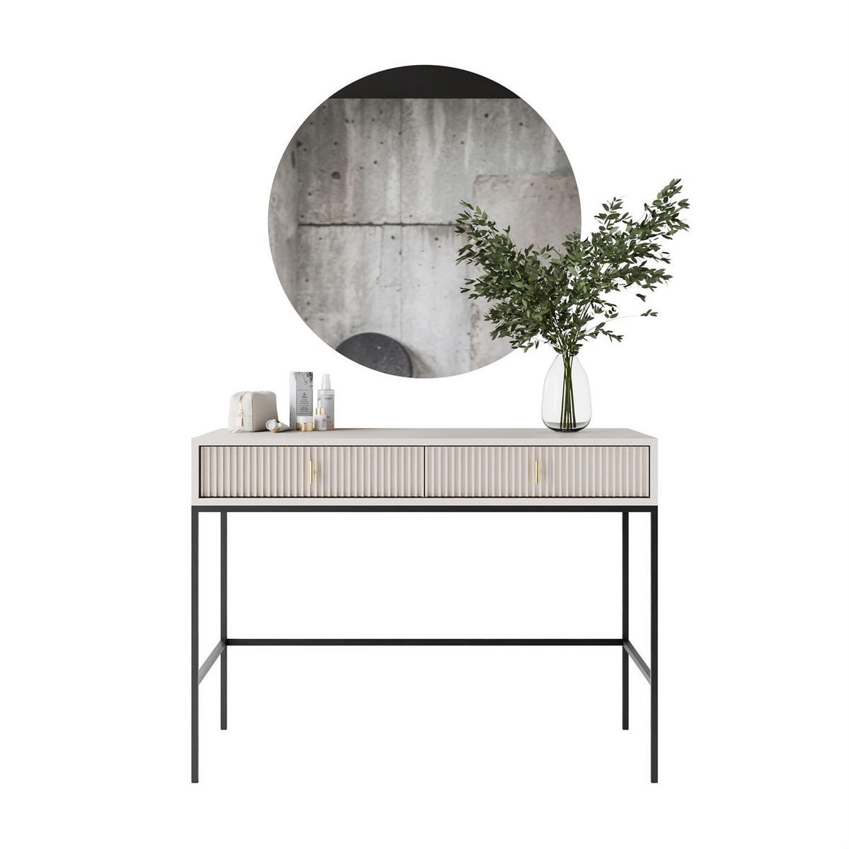 FRISIERTISCH MIDNIGHT auf Gestell mit Spiegel und LED-Beleuchtung kaschmir - Kaschmir/Schwarz, Holzwerkstoff (104/77/50cm) - Lookway