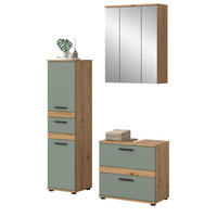 BADMÖBEL-SET 3-teilig Salbei grün, Artisan Eiche 110 x 191 cm, moderne Badkombination - Salbeigrün/Schwarz, Glas/Holzwerkstoff (110/191/34cm) - Inn.Furn