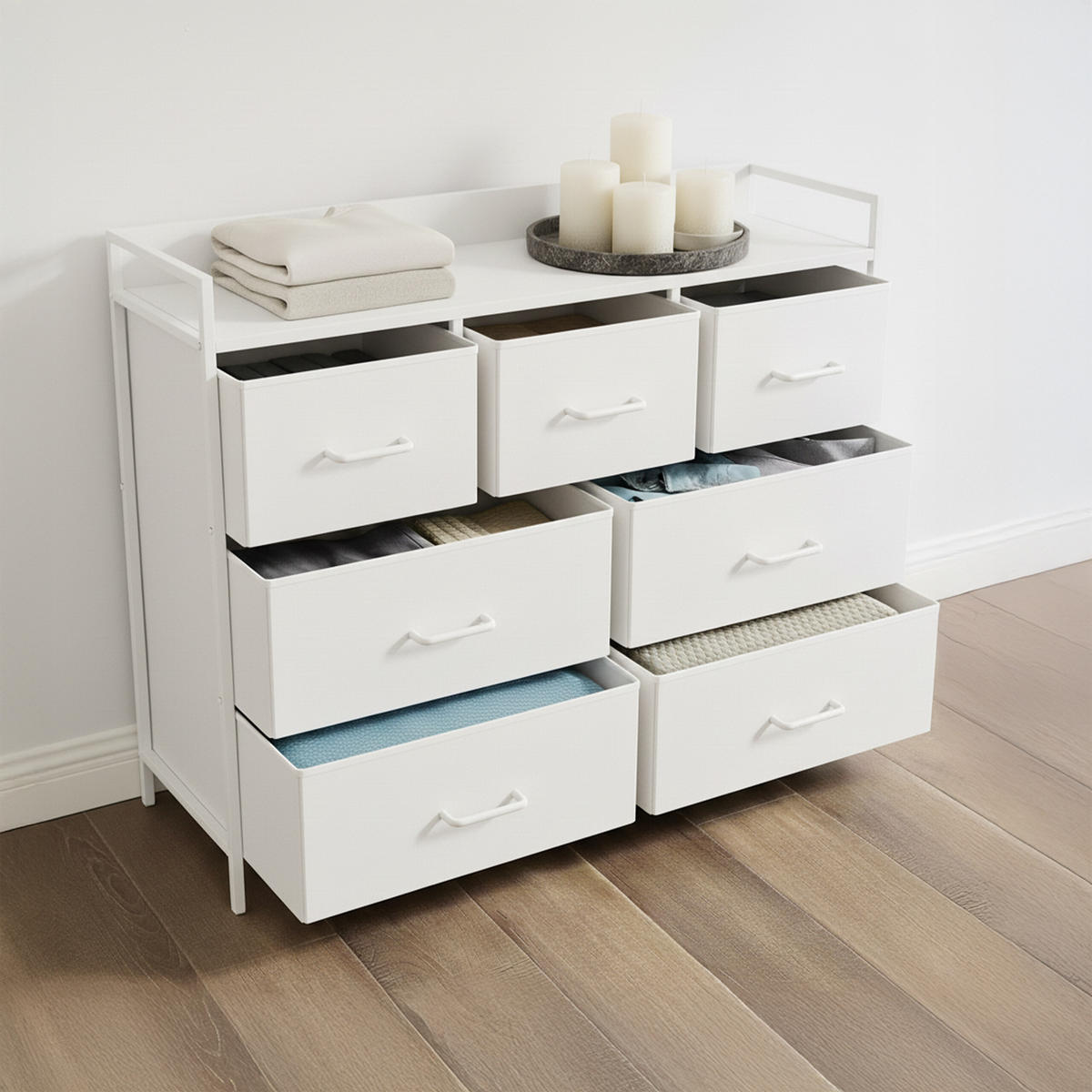 KOMMODE - Weiß, Holzwerkstoff/Textil (85/98/28.5cm) - Relaxdays