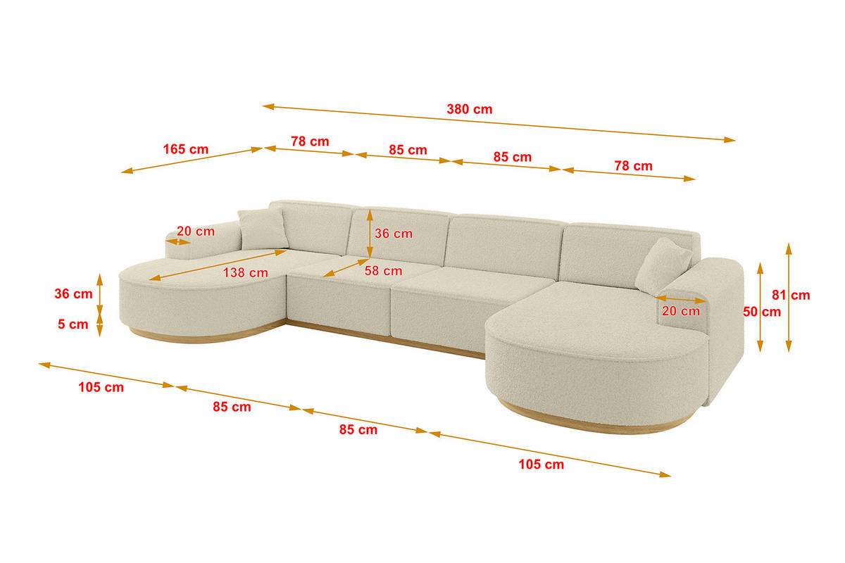 WOHNLANDSCHAFT MARI-U2-v2 - 388x171x83 cm Beige Bouclé - Beige, Holzwerkstoff/Textil (388/83/171cm) - ALTDECOR