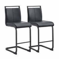 BARHOCKER 2er-Set mit Fußstütze Höhe 96,5 cm PU-Leder Schwarz - Schwarz, Metall (46.5/96.5/39cm) - Meubliv