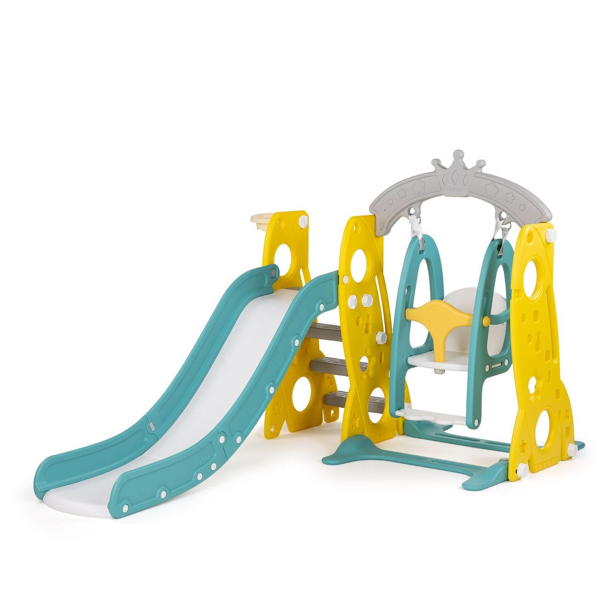 KINDERRUTSCHE, Schaukel gelb Basketballkorb, Ball, drei Stufen, ab 1 Jahr - Gelb, Kunststoff (140/125/200cm) - Chipolino