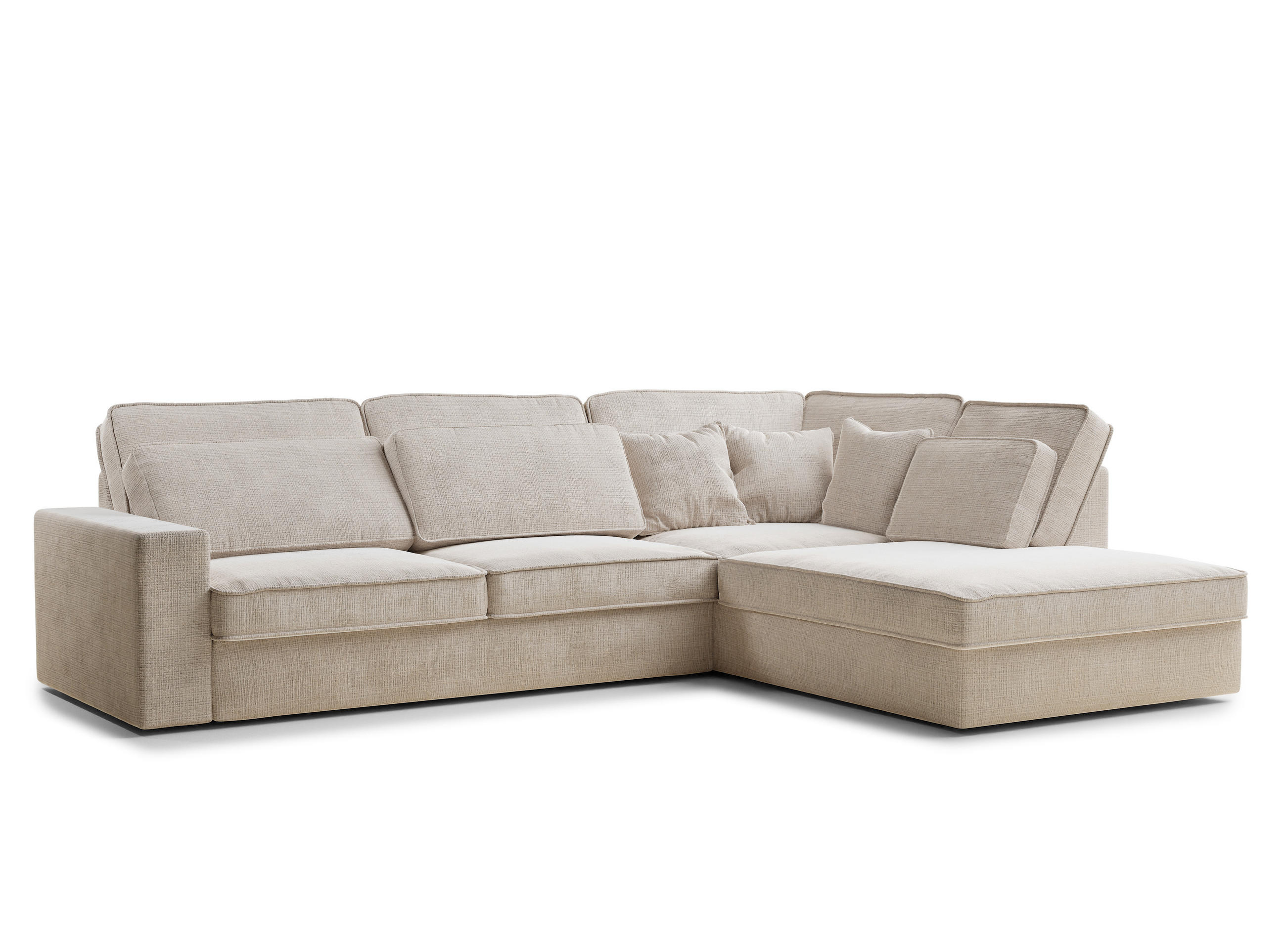 ECKSOFA Kirou Creme Chenille-Stoff - Rechts Seite - Creme/Schwarz, Holz/Holzwerkstoff (311/225cm) - Maison de Reve