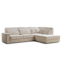 ECKSOFA Kirou Creme Chenille-Stoff - Rechts Seite - Creme/Schwarz, Holz/Holzwerkstoff (311/225cm) - Maison de Reve
