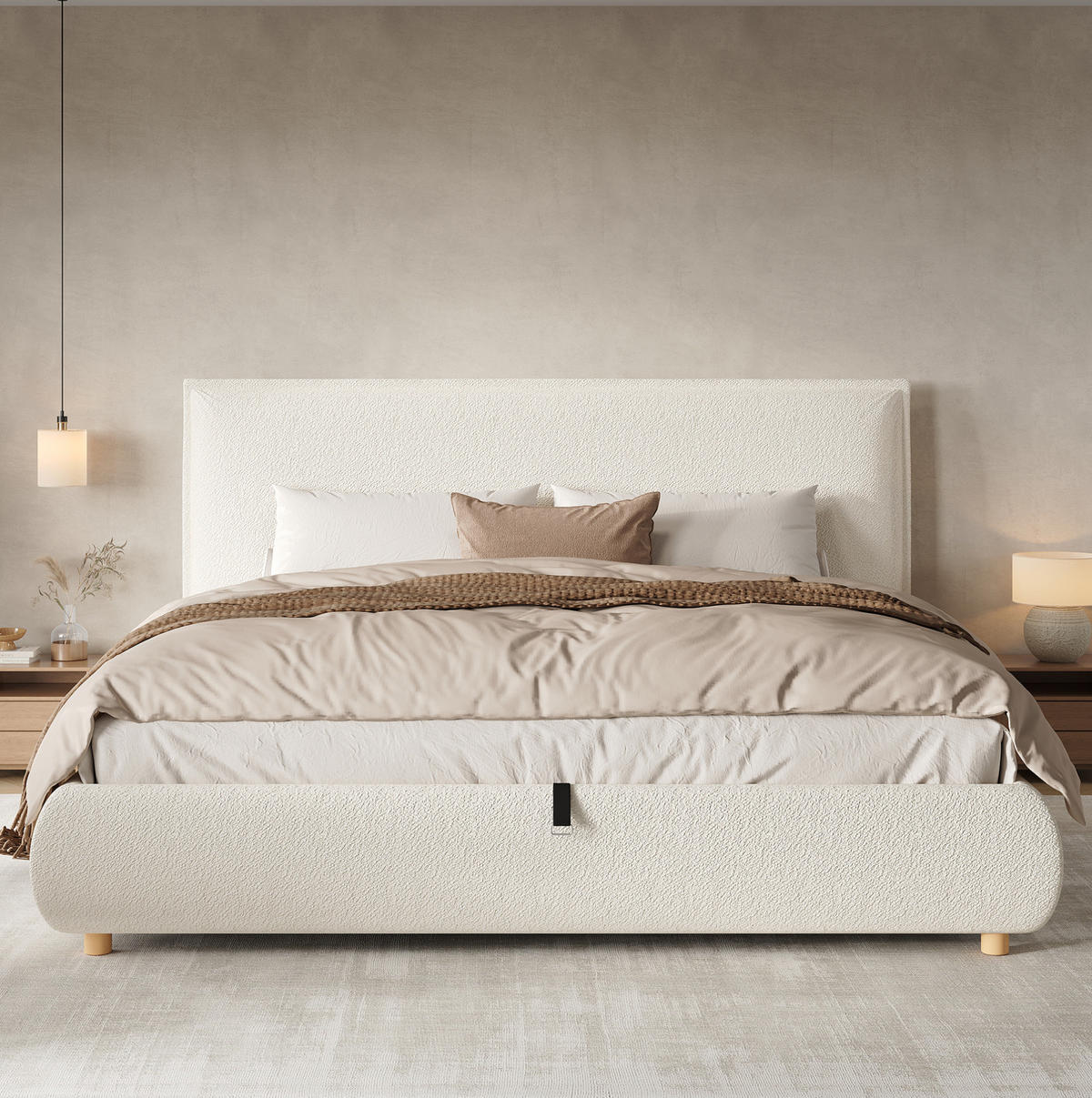 POLSTERBETT 180/200 cm Weiß aus Bouclé mit Bettkasten - Weiß, Holzwerkstoff (180/200cm) - OKMYHOME