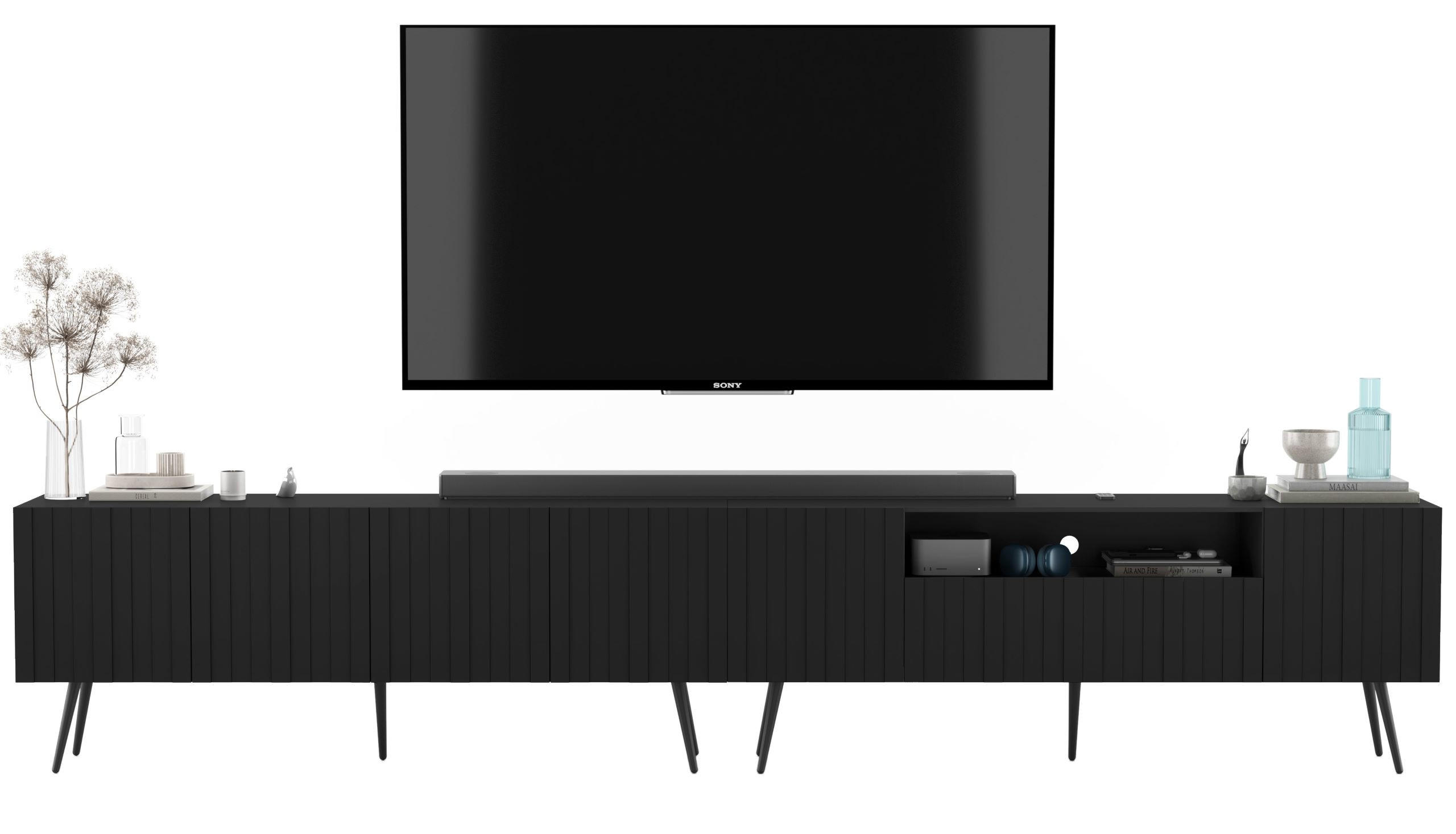 TV-LOWBOARD 2er-Set Elpis2 Schwarz matt mit schwarzen Metallbeinen 150 cm - Schwarz, Holzwerkstoff (300/60.5/36.5cm) - Meble Lindner