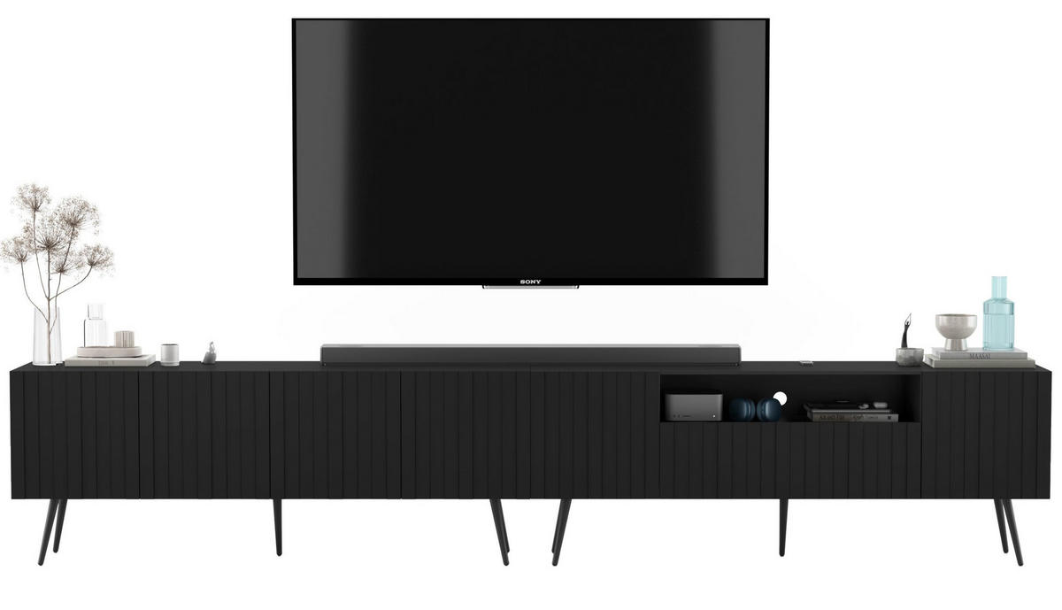 TV-LOWBOARD 2er-Set Elpis2 Schwarz matt mit schwarzen Metallbeinen 150 cm - Schwarz, Holzwerkstoff (300/60.5/36.5cm) - Meble Lindner