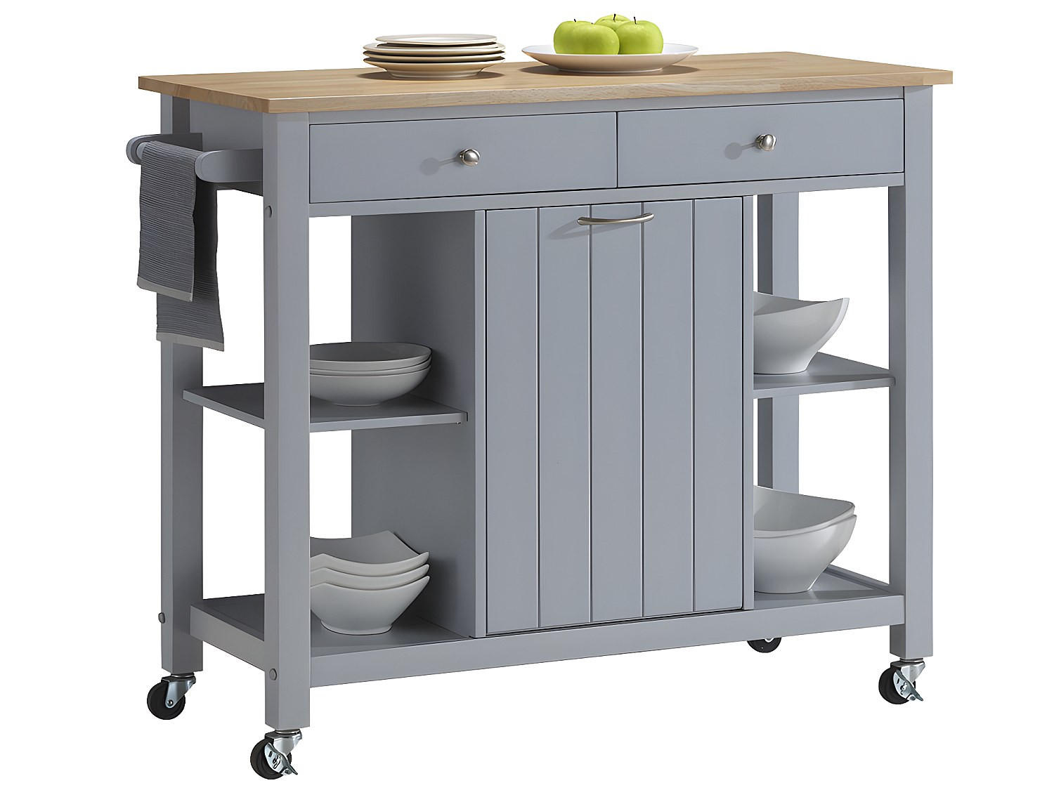 KÜCHENWAGEN Servierwagen mit 1 Tür & 2 Schubladen - Kautschukholz - Grau - HALEY - Grau, Holz (45/87/105cm) - Vente-Unique