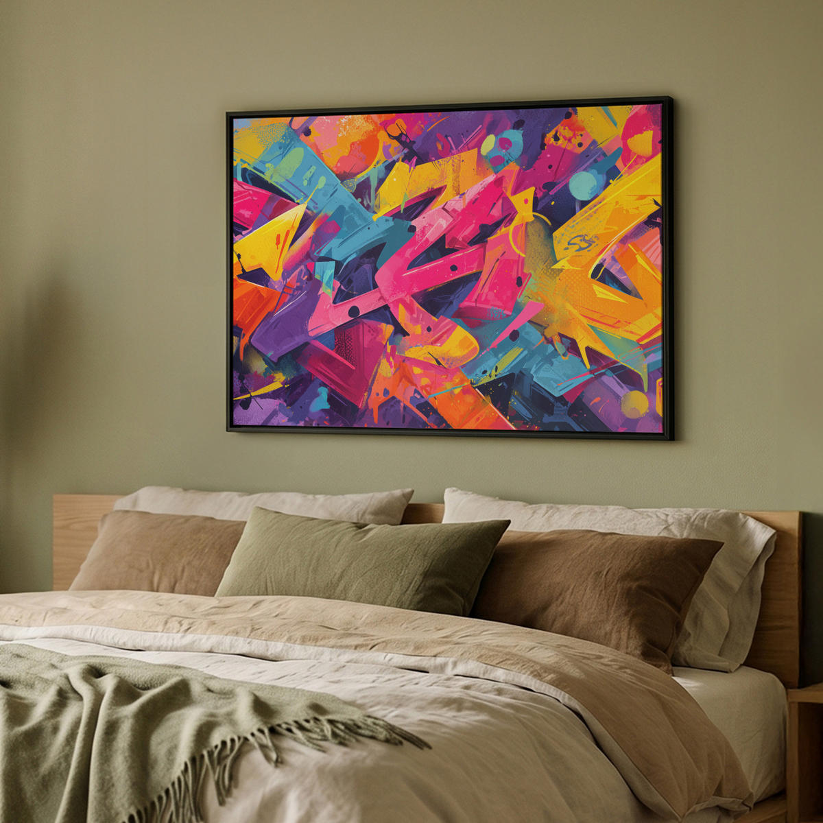 LEINWAND Bilder mit Rahmen - Abstrakt - Formen - Farbenfroh - 100x70 - Magenta, Textil (100/70cm) - MuchoWow