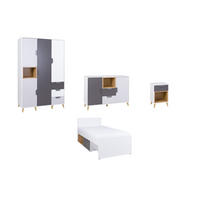 JUGENDZIMMER-SET JUSTIN A 4-teilig in Weiß / Graphit / Grau / Eiche - Eichefarben/Graphitfarben, Holzwerkstoff (377/190/204cm) - Deine Möbel 24
