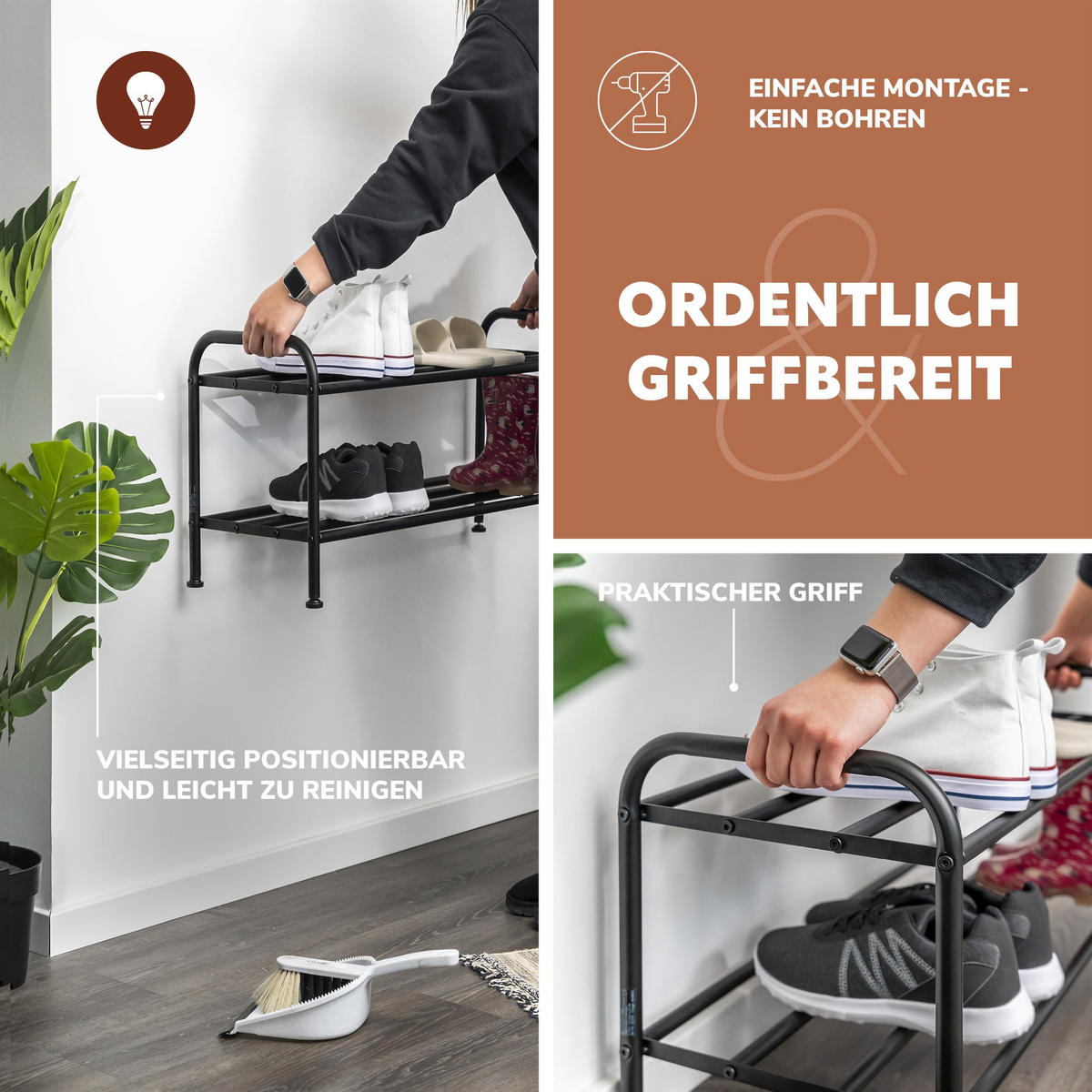 SCHUHREGAL, schwarz - Schwarz, Metall (79.5/36/31cm) - eluno