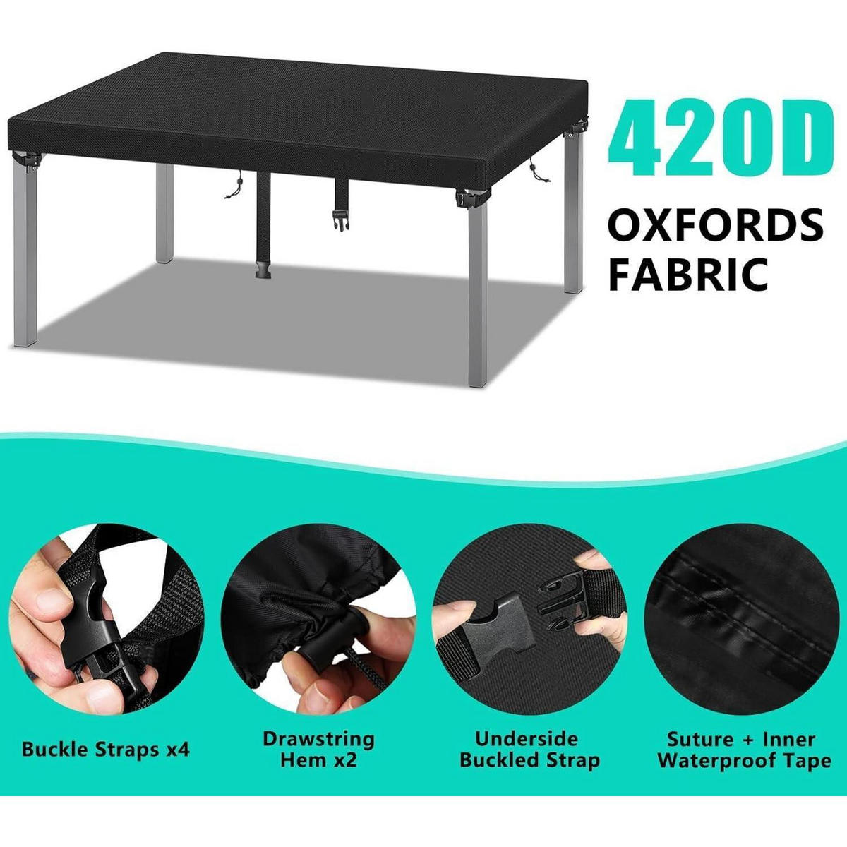 GARTENTISCHABDECKUNG 150 x 90 x 15 cm Schwarz - Schwarz, Textil (15/90/150cm)