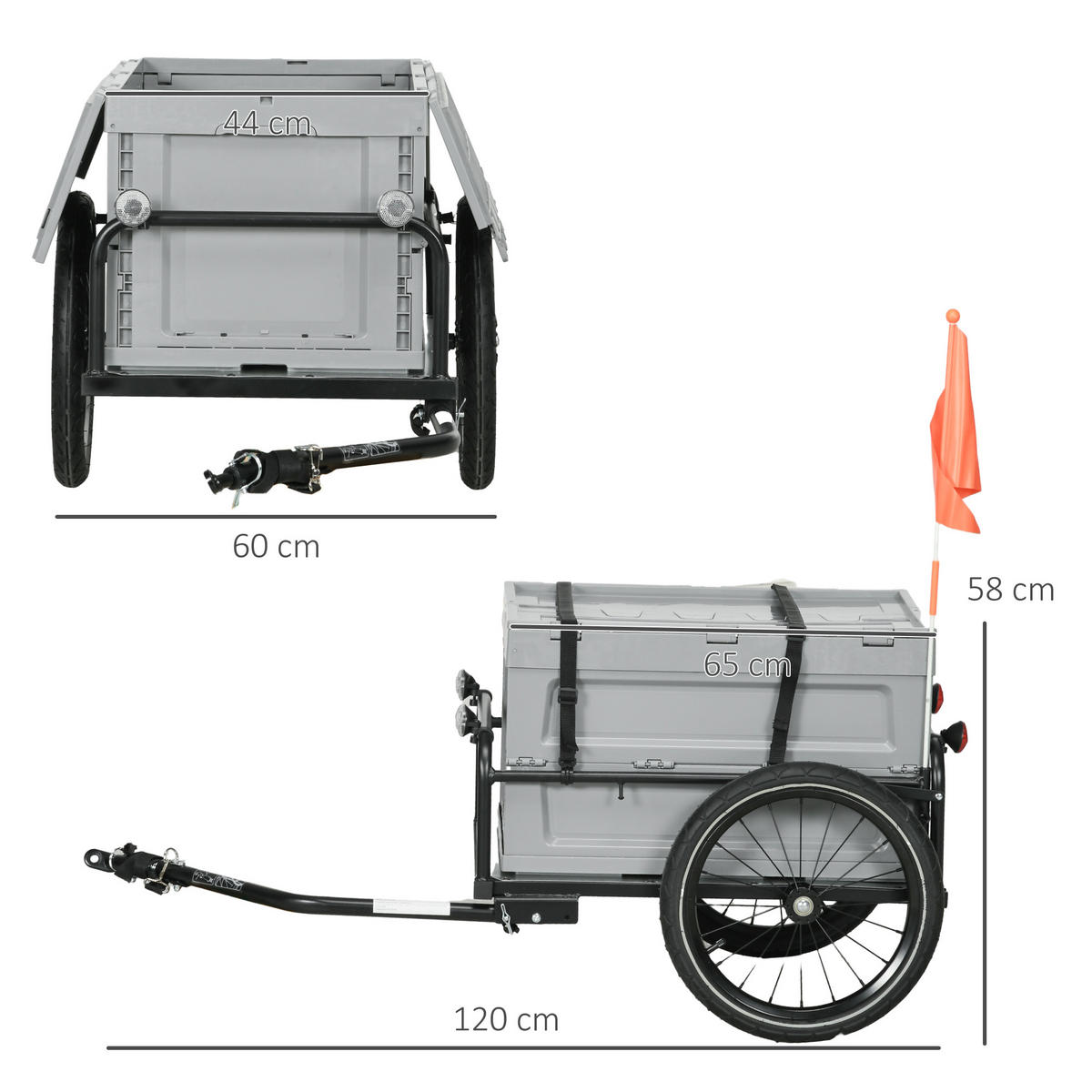 FAHRRADANHÄNGER DE-18151 65L klappbarer Koffer, 40 kg Traglast - Schwarz, Metall (60/58/120cm) - ComfortXL