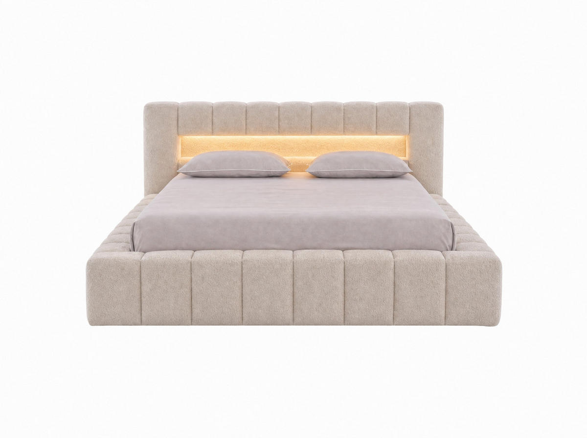 POLSTERBETT Mira-Lights Hellbeige 180/200 cm mit Bettkasten, Matratzen - Beige, Textil/Metall (180/200cm) - wonello