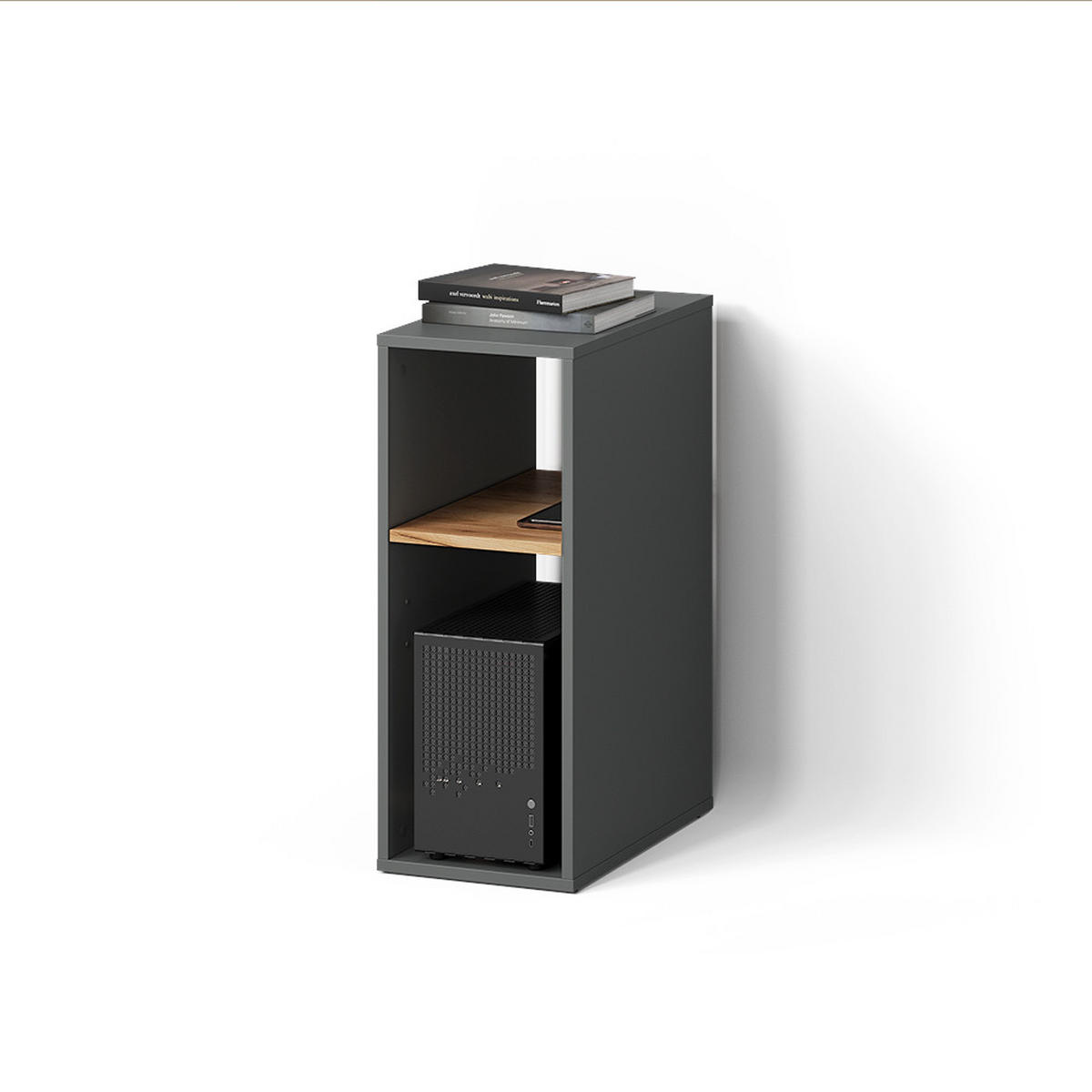 PC-SCHRANK Lorena Anthrazit/Goldkraft Eiche 28.5 x 72 cm mit 2 Fächern - Anthrazit, Holzwerkstoff (28.5/72/50cm) - Livinity®