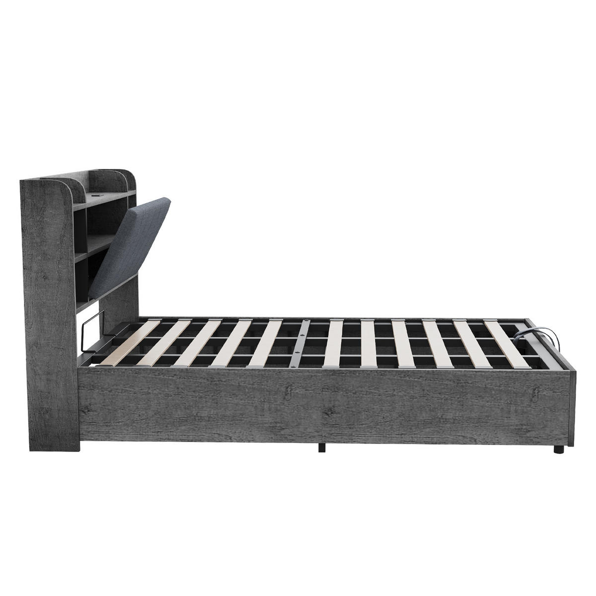 POLSTERBETT 180/200 cm Grau mit Stauraum, Ausgestattet mit USB und Tape-C-Steckdose - Grau, Holz (180/200cm) - Oxeza
