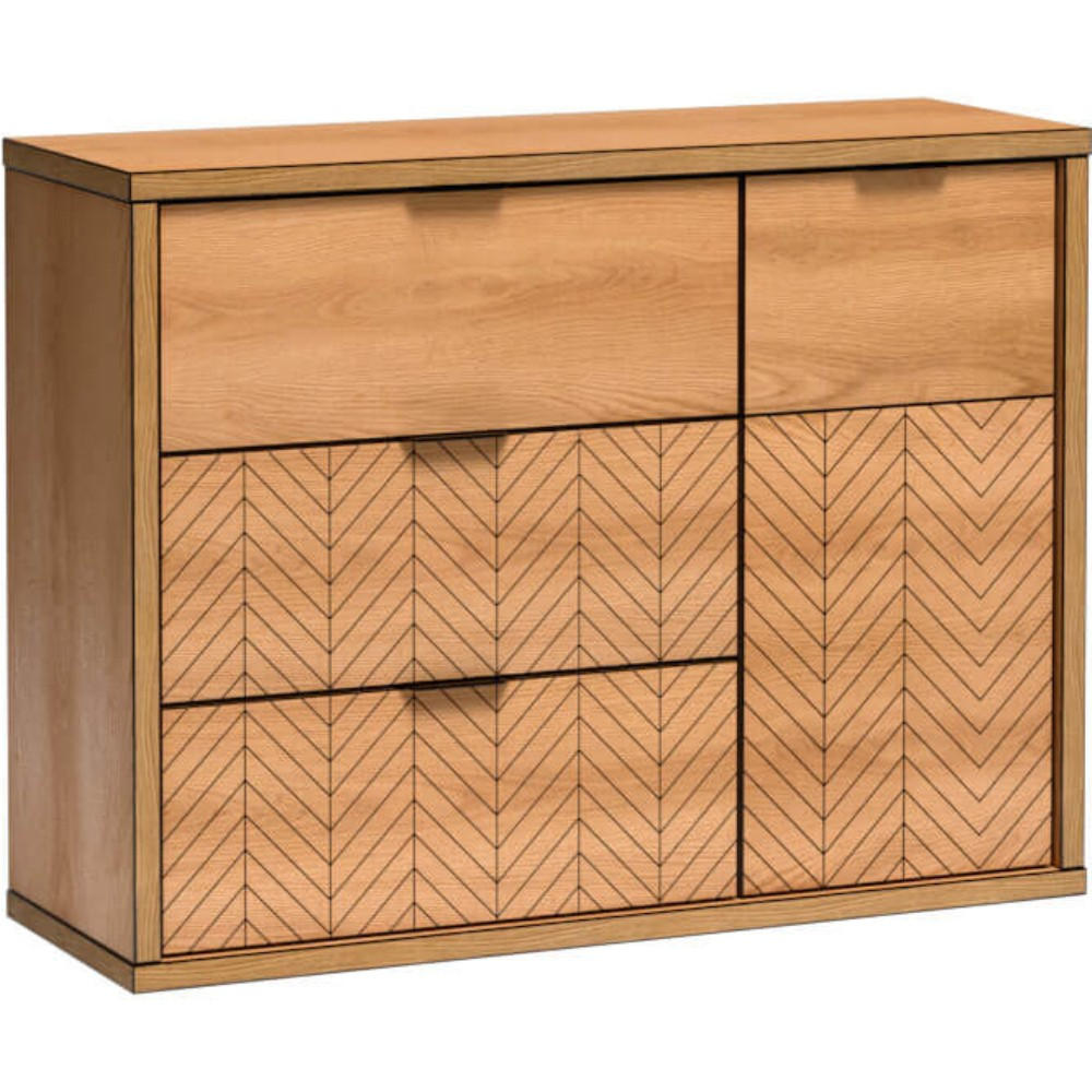 KOMMODE Fun mit 3 Schubladen und 1 Tür, Karamell-Eiche - Eichefarben/Schwarz, Holzwerkstoff (117.5/90/41cm) - Beautysofa