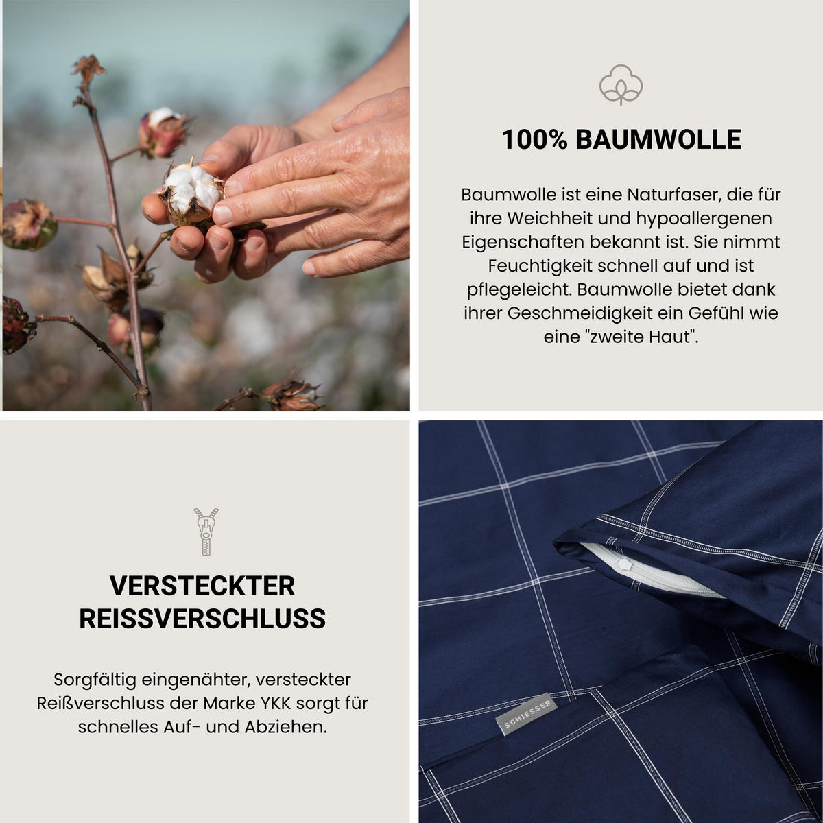 BETTWÄSCHESET Josh - Baumwollsatin - 2-teilig - 135 x 200 cm - Dunkelblau - Dunkelblau, Textil (135/200cm) - SCHIESSER