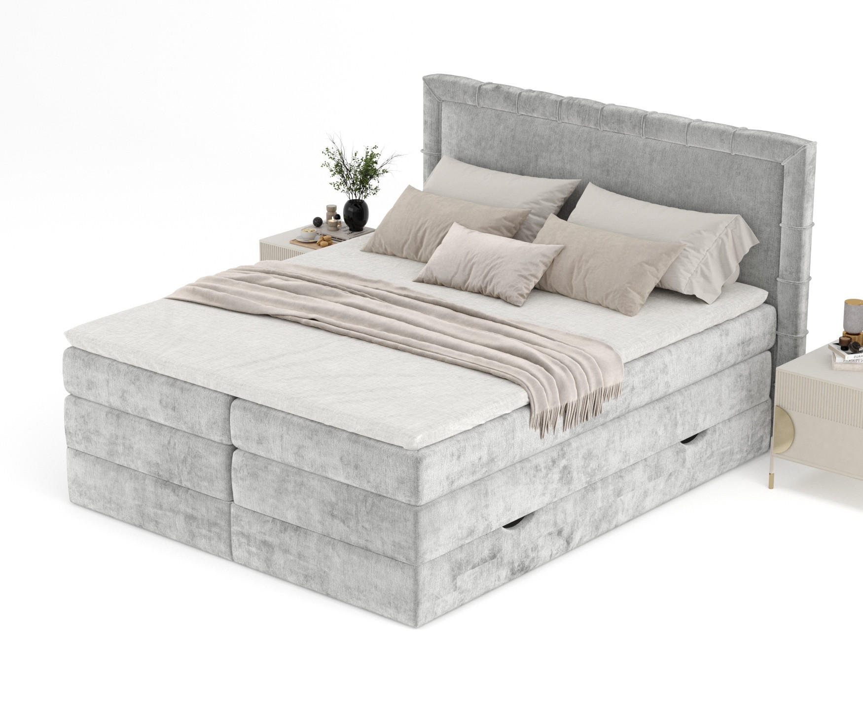 Thumbnail - Maison de Reve Boxspringbett, Hellgrau, Textil, Buche, Kiefer, H3, Höhe ca. 37 cm, 140x200 cm, Oeko-Tex® Standard 100, F...
