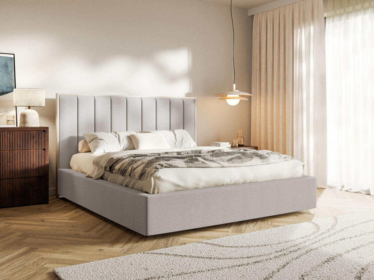 POLSTERBETT Togents Graubeige mit Chenillebezug und LED, 140x200 cm - Taupe, Textil (140/200cm) - Selsey