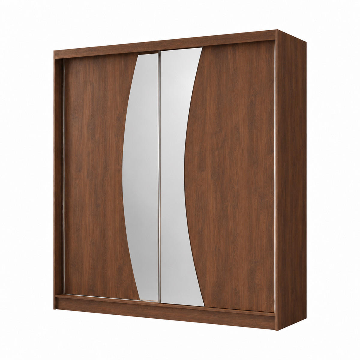 KLEIDERSCHRANK Nox 200 cm Nussbaum Warmia Spiegel 2 Schubl. Griffe schwarz - Nussbaumfarben, Holzwerkstoff (200/216/61cm) - KS Home Concept