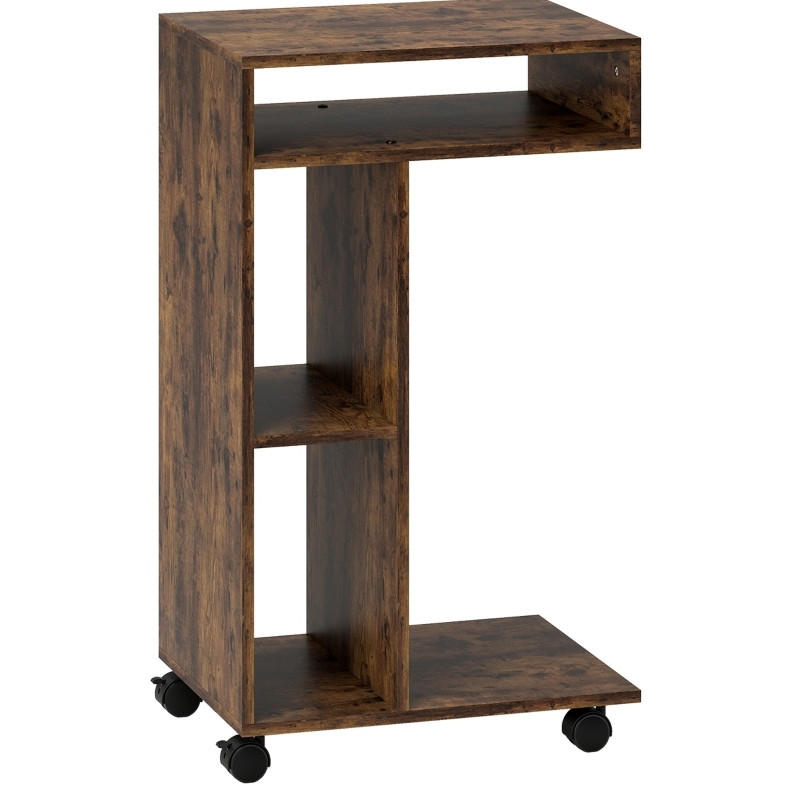 BEISTELLTISCH mit Rollen 40/30/69 cm in Rustikalbraun, C-förmig mit 3 Fächern - Braun, Holz (40/30/69cm) - BEAOK