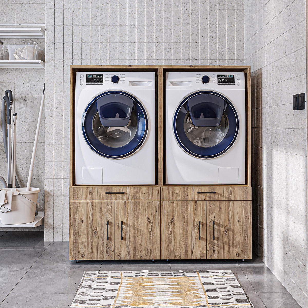 WASCHMASCHINENSCHRANK Serie 3 134cm Breit, 145cm Hoch - Eichefarben, Holzwerkstoff (134/145/67cm)