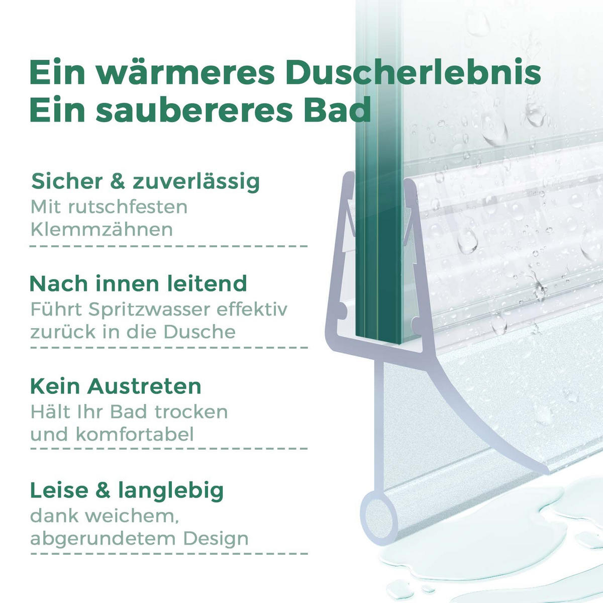 DUSCHDICHTUNG 60 cm für Duschtüren 4–6 mm transparent zuschneidbar - Transparent, Kunststoff (60/2.7cm) - S'AFIELINA