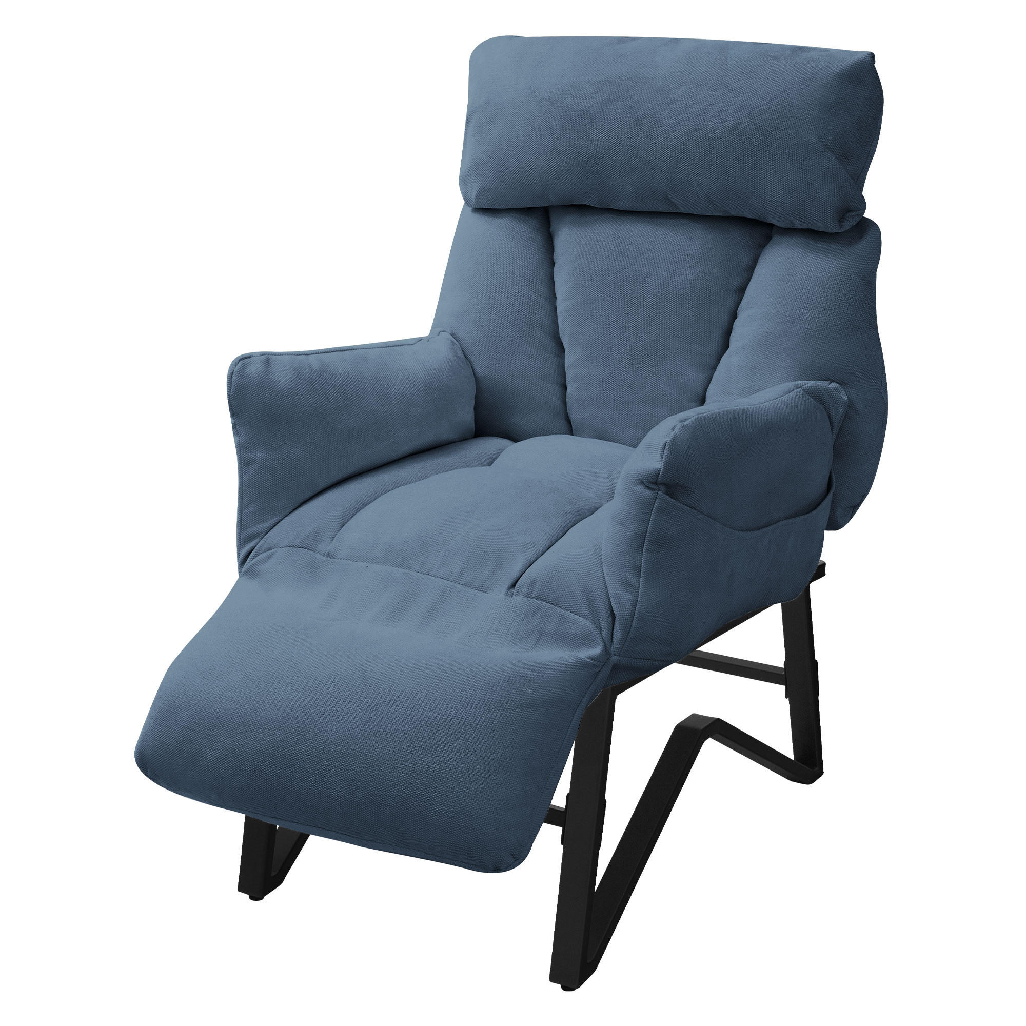 RELAXSESSEL Blau Leinenbezug verstellbar mit Armlehnen und Fußablage - Blau/Schwarz, Textil/Metall (85/102/82cm) - ML-DESIGN