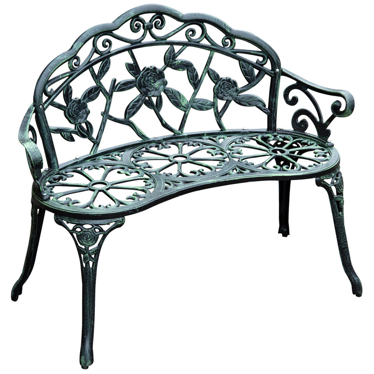 GARTENBANK, Parkbank, 100 x 54 x 78 cm, Metall, Antik Grün - Grün, Metall (100/78/54cm) - Outsunny