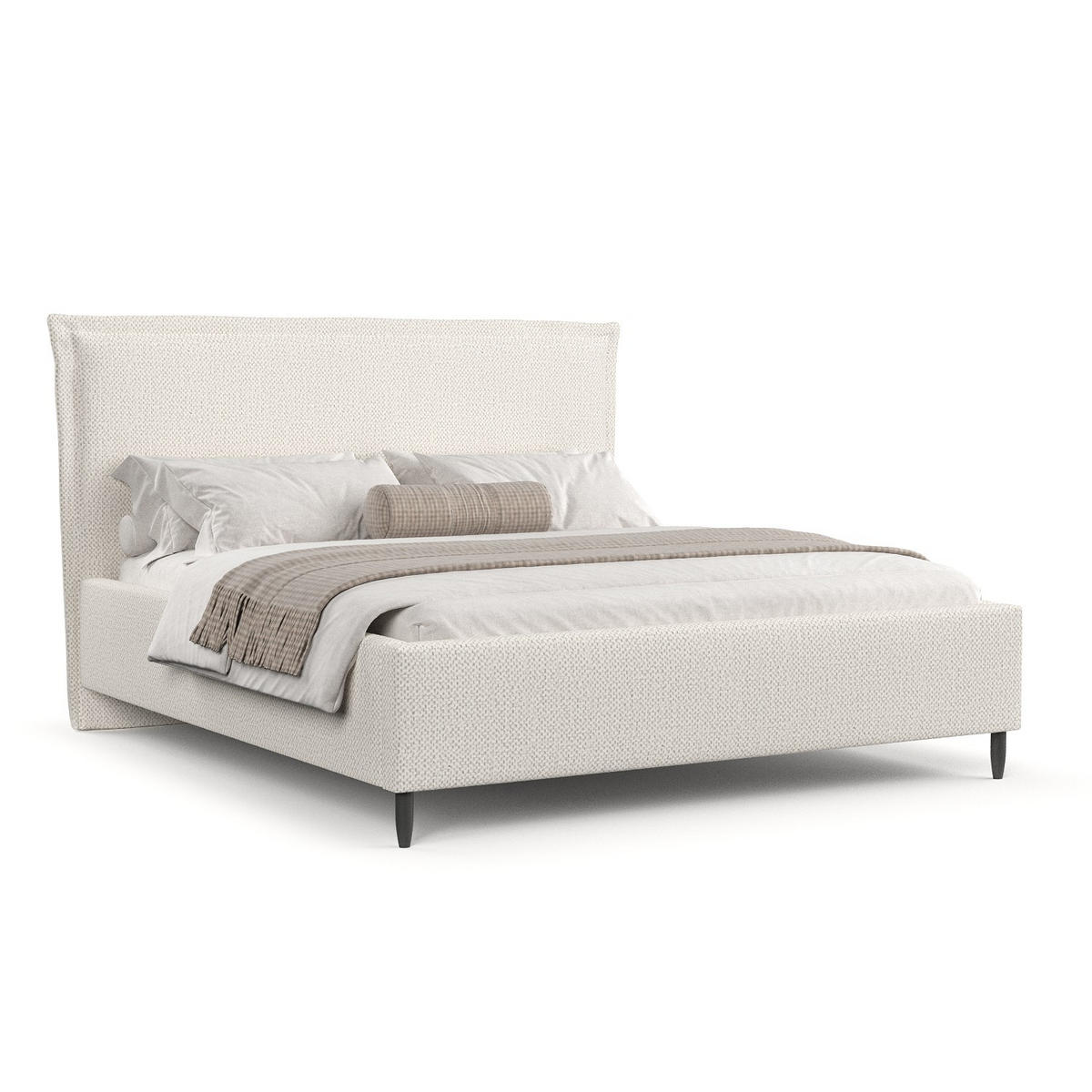 POLSTERBETT Cape Cod Creme 140/200 cm im Chenille-Stoff - Creme/Schwarz, Holz/Holzwerkstoff (140/200cm) - Maison de Reve