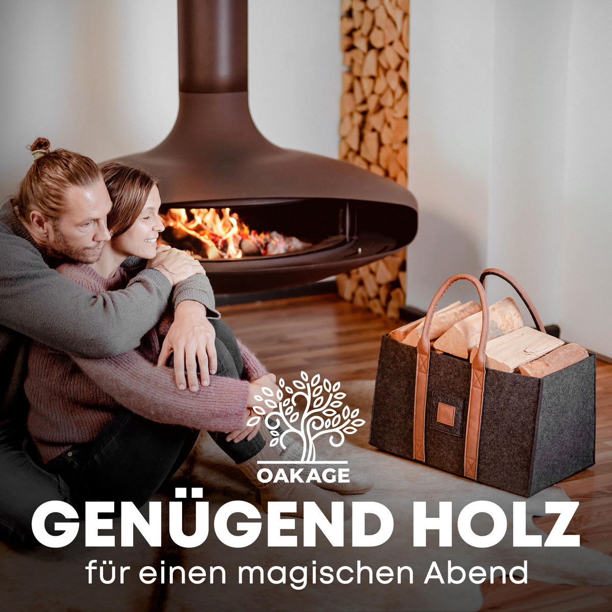 KAMINHOLZKORB SinglePack Filz 50/32/30 cm - Dunkelgrau, Textil (32/30/50cm) - OAKAGE