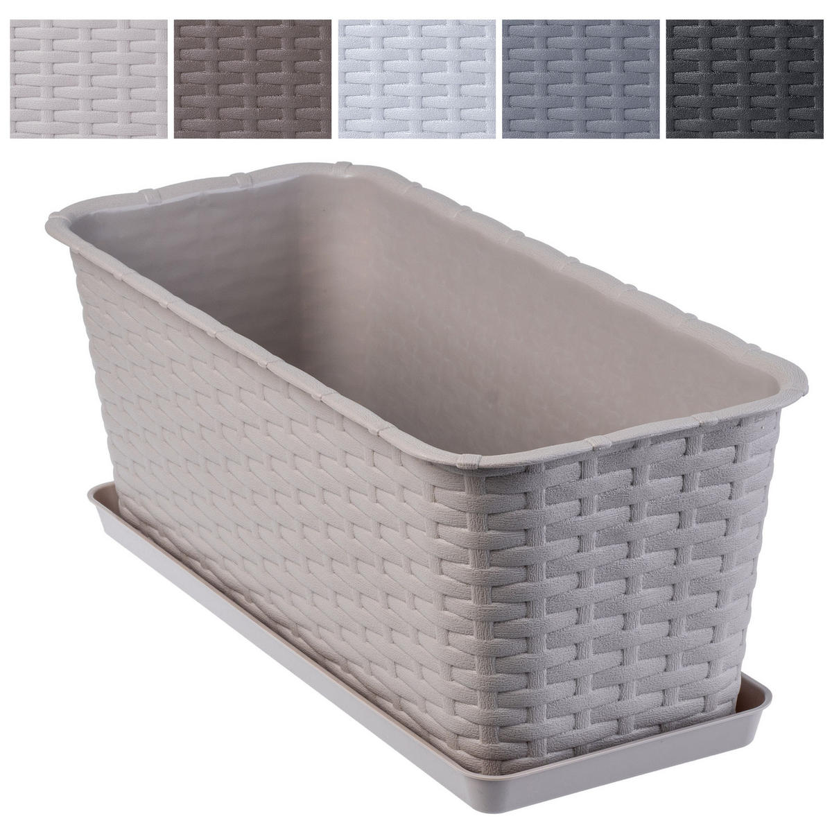 BALKONKASTEN mit Untersetzer 40 cm, Beige - Beige, Kunststoff (17/40cm) - KADAX