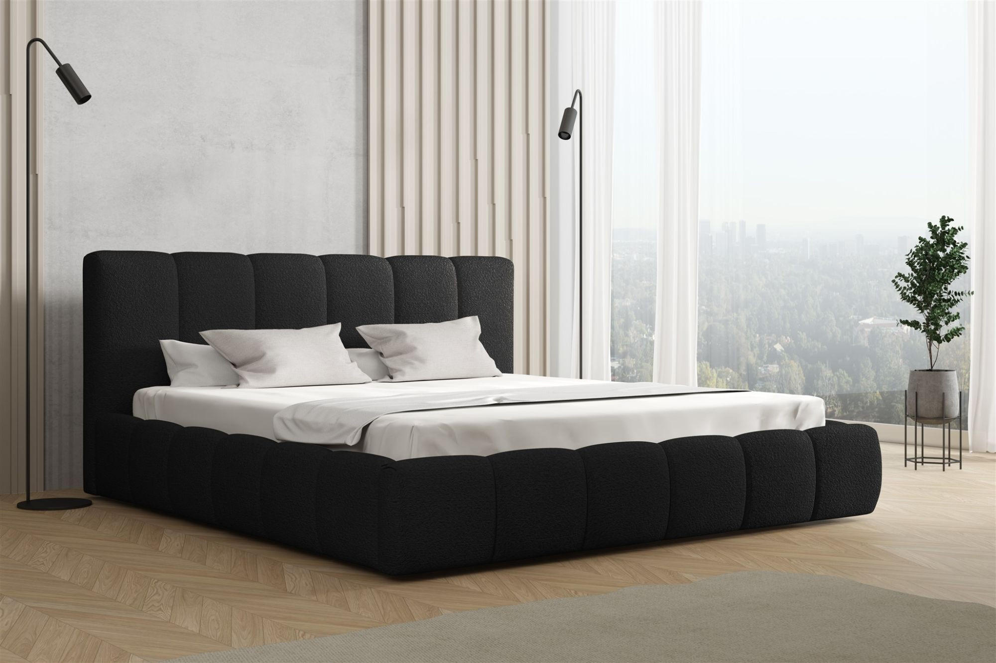 POLSTERBETT Giulia Freya - Schwarz, Holzwerkstoff/Textil (200/200cm) - Fun Möbel