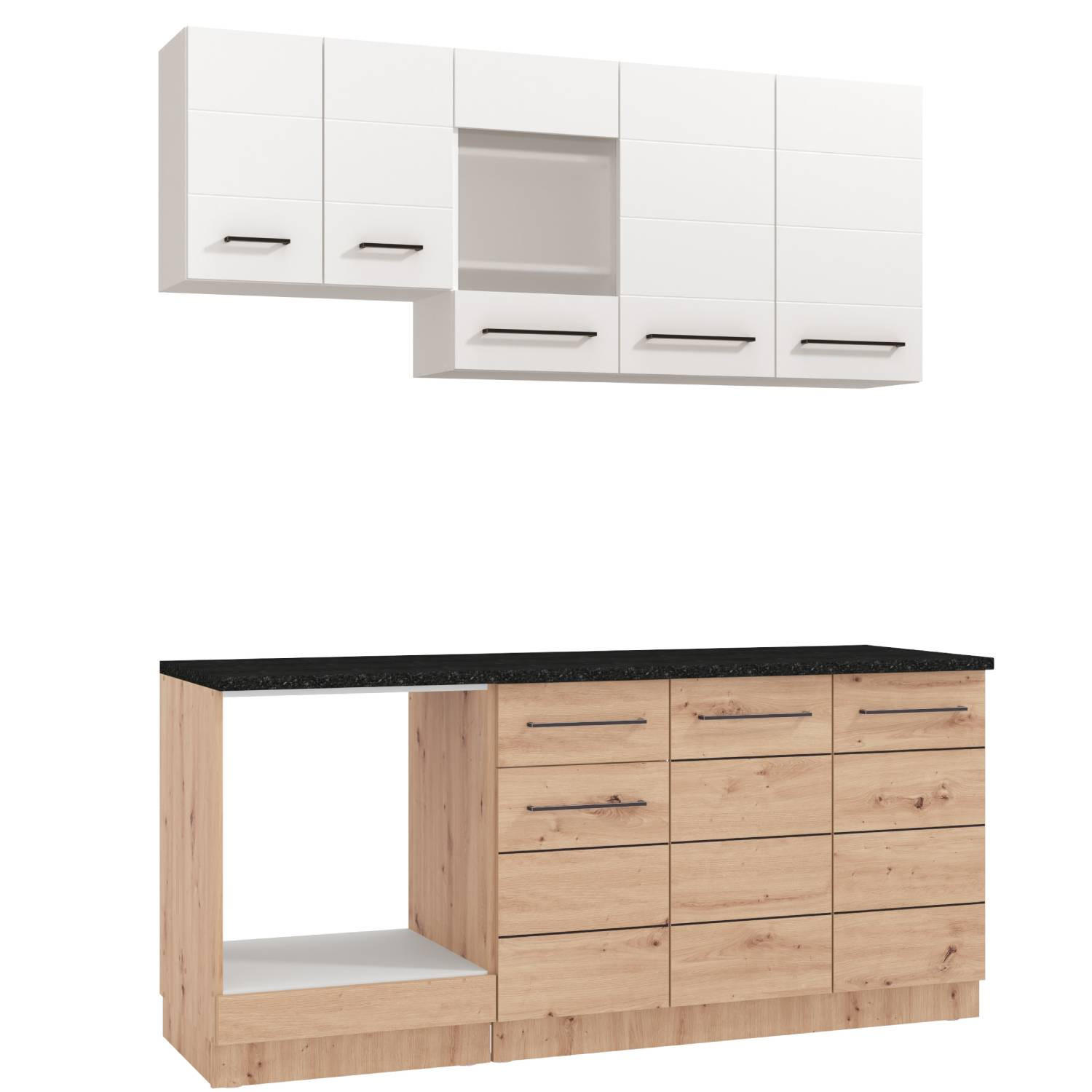 KÜCHENLEERBLOCK 180 cm in Weiß - Schwarz/Braun, Holz (180/200/60cm) - Homestyle4u