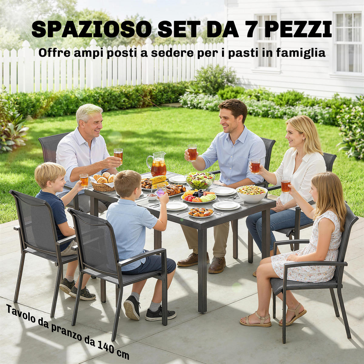 GARTENMÖBELSET 7-teilig,zweiteiliger Tisch+6 Texteline-Stühle,grau - Grau, Metall - Vallsero
