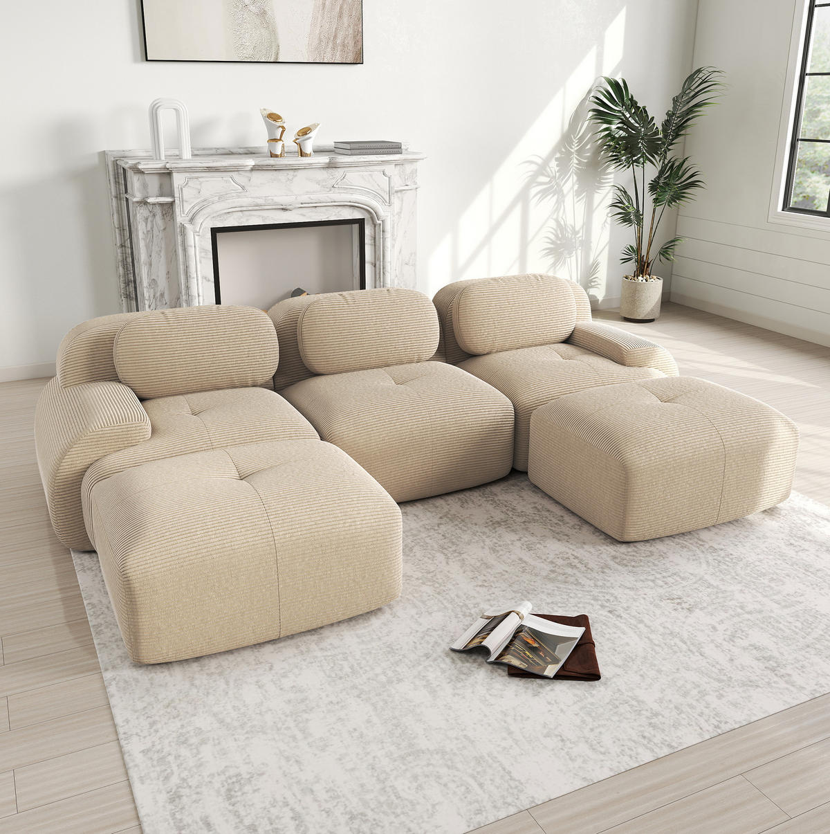 ECKSOFA modular rahmenlos Cordstoff Beige - Beige, Textil (178/75/298cm) - Meubliv
