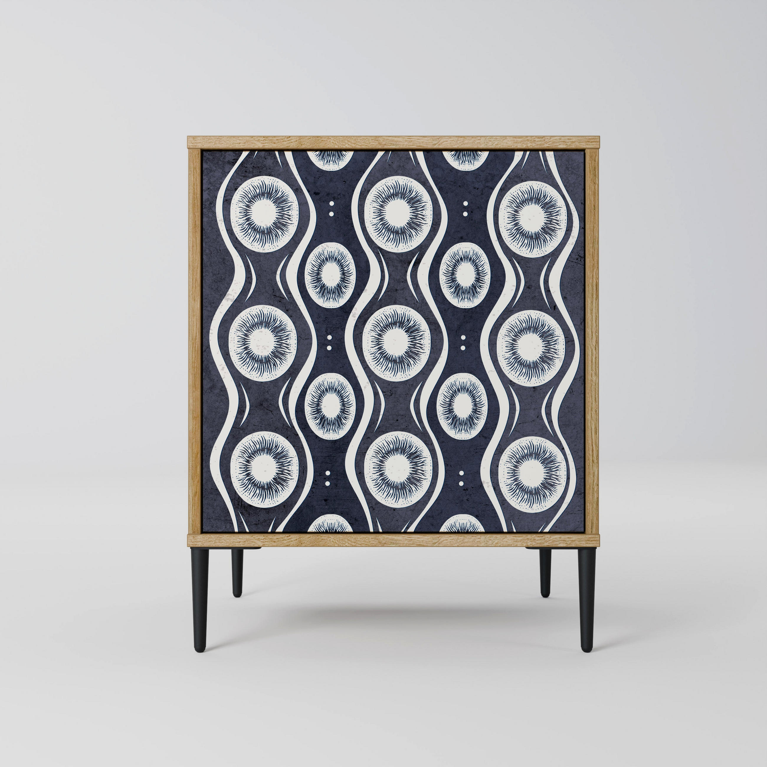 SIDEBOARD GRAPHITE EYES, Eichefarben, 57,5x42x72,5 cm, Schwarze Metallfüße - Eichefarben/Multicolor, Holzwerkstoff/Metall (57.5/72.5/42cm) - SpaceRebels
