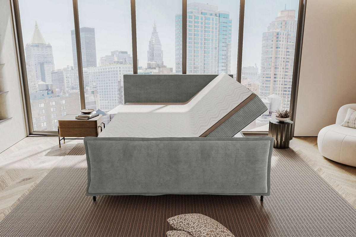 BOXSPRINGBETT VERO PLUS Cordstoff Hellgrau 140/200 cm - Hellgrau/Schwarz, Holzwerkstoff/Textil (140/200cm) - 99rooms