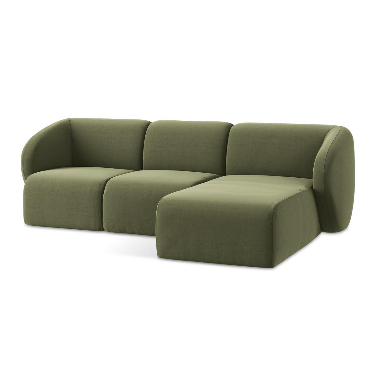 ECKSOFA Rechts Samt Stoff Grün - Schwarz/Olivgrün, Holzwerkstoff/Kunststoff (248/166cm) - LaMiaSofa