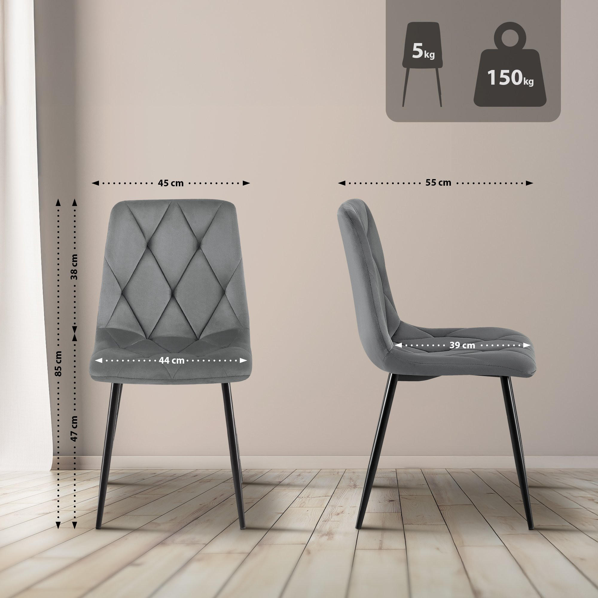 Thumbnail - CLP Stuhl, Dunkelgrau, Textil, 45x85x55 cm, Esszimmer, Stühle, Esszimmerstühle, Vierfußstühle