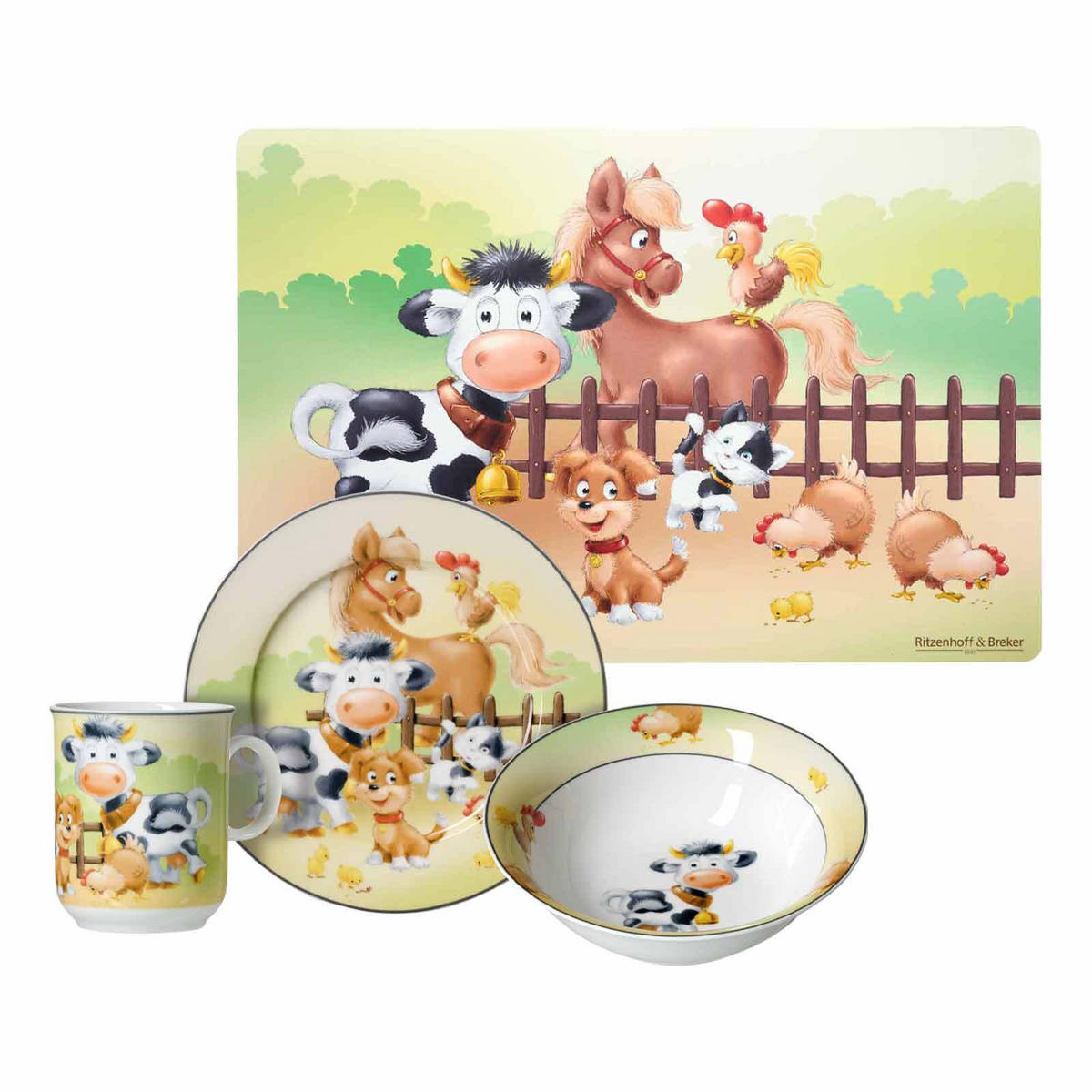 KINDERGESCHIRR MIT PLATZSET Hoftiere bunt - Multicolor, Keramik (1/1/1cm) - Ritzenhoff Breker