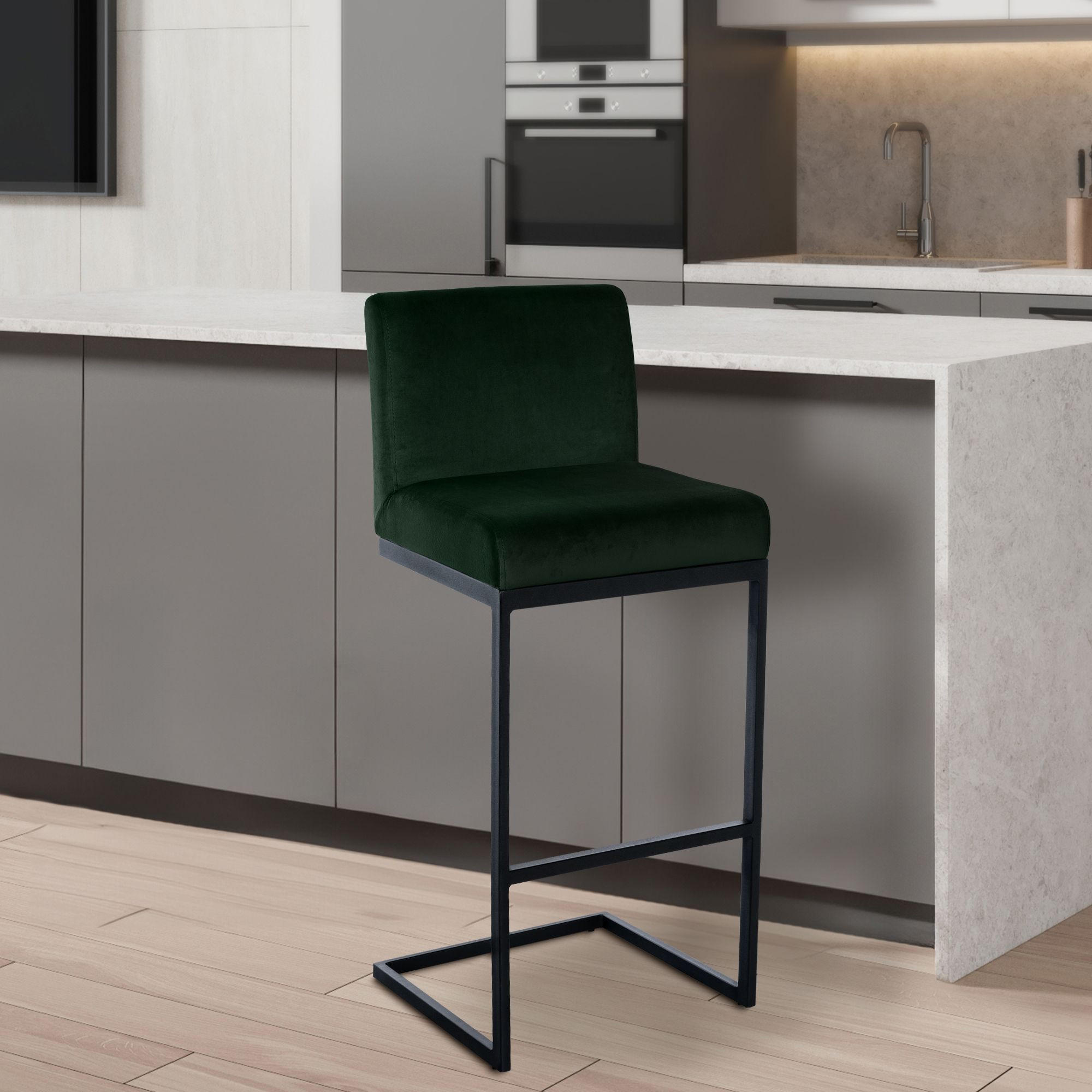 BARHOCKER Samt Grün - Schwarz/Grün, Textil/Metall (43/104/53cm) - CLP