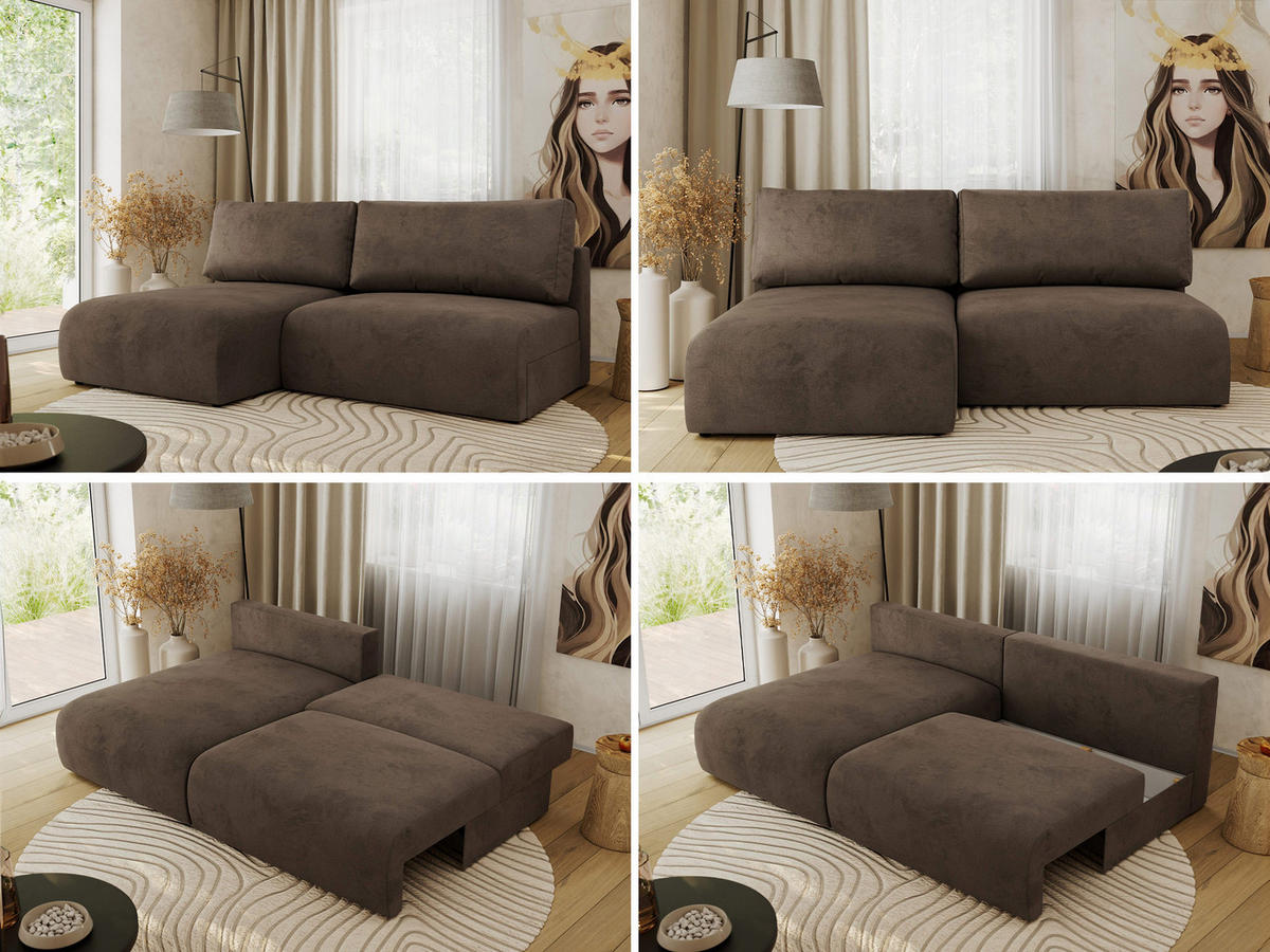 ECKSCHLAFSOFA VIVO L Braun Velvet - links - Schwarz/Braun, Kunststoff/Textil (223/150cm) - MKS