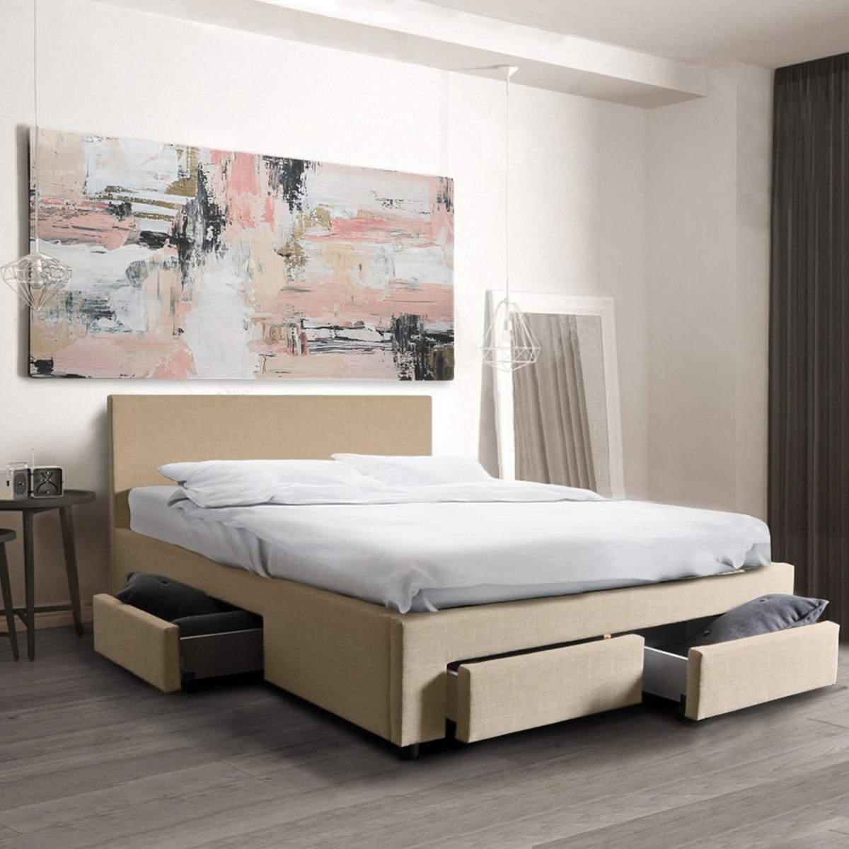 BETT LUGANO mit Schubladen/ Bett 160x200 - Beige - Beige, Holzwerkstoff (160/200cm) - Weber Industries