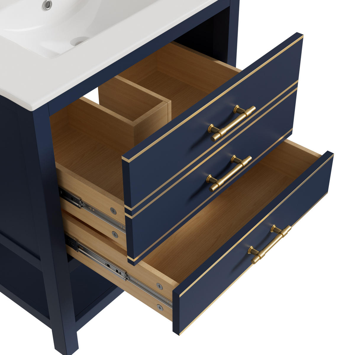 WASCHTISCHUNTERSCHRANK mit Keramikbecken 66x46.5x86cm Schwarz & blau mit Gold-Akzenten - Blau, Holzwerkstoff (76/86/46.5cm) - Modfu