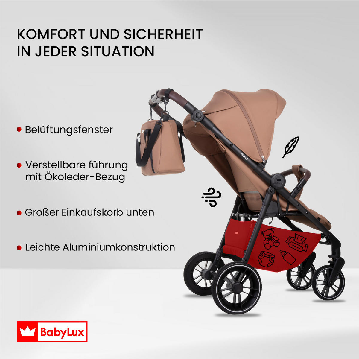 BUGGY Rolle, Klein und Leicht, Teleskopische Führung, Kompakt Faltbar, Wickeltasche, Reisetasche - Jadegrün/Schwarz, Textil/Metall (58/99cm) - BabyLux