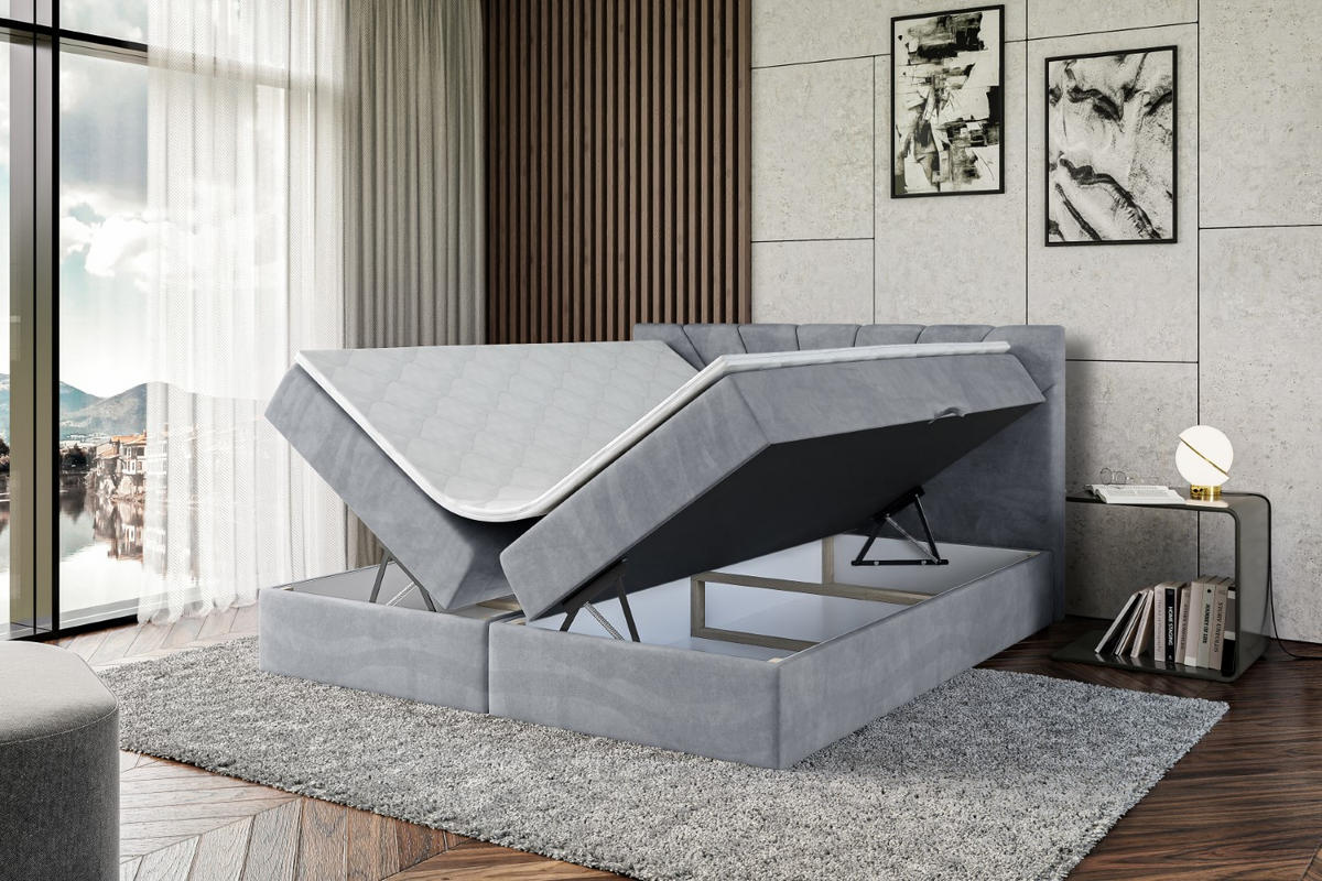 BOXBETT mit Matratze H4 und Lattenrost - MILTIO - 160x200 cm - H4 - Grau - Grau, Holzwerkstoff (160/200cm) - ALTDECOR