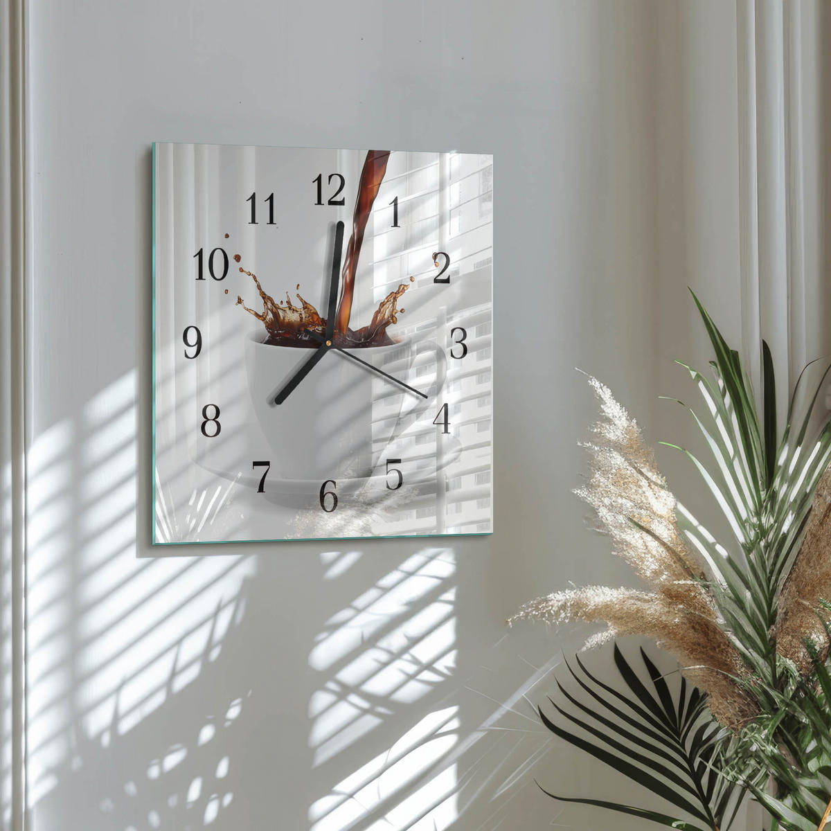 WANDUHR 30x30 cm - Tasse Kaffee - Weiß, Glas (30/30/0.4cm) - TULUP